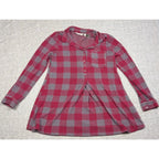 Second Half Supply Co, LLC Soft Surroundings red and gray buffalo check knit tunic with a pleated back and snap front