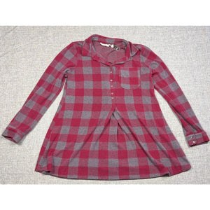 Soft Surroundings Mad About Plaid Tunic Womens M Red Gray Buffalo Check Knit