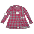 Second Half Supply Co, LLC Soft Surroundings red and gray buffalo check knit tunic with measurements overlay