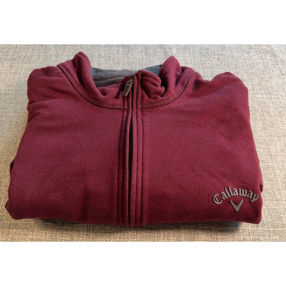 Second Half Supply Co, LLC burgundy Callaway golf 1/4 zip pullover with mock neck and embroidered chest logo
