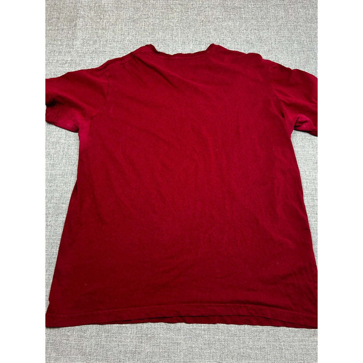 Second Half Supply Co, LLC burgundy GUESS crew neck t-shirt, back view showing plain solid dark red fabric
