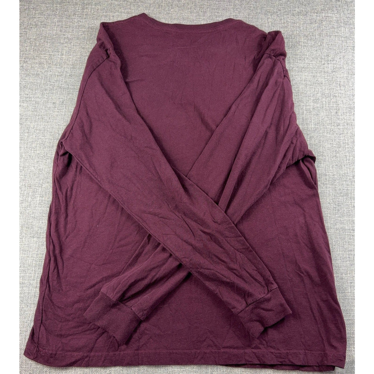 Second Half Supply Co, LLC burgundy long sleeve crew neck t-shirt in soft cotton, back view
