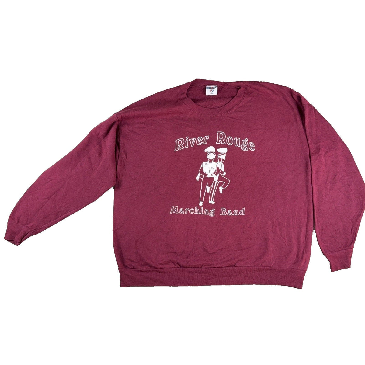 Second Half Supply Co, LLC vintage 90s burgundy River Rouge Marching Band crewneck sweatshirt with white front graphic