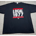 Second Half Supply Co, LLC black heavyweight cotton T-shirt featuring a red and white Carpenters Local 1977 graphic.
