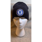 Second Half Supply Co, LLC navy blue Chelsea FC knit beanie with embroidered team crest on a white mannequin head