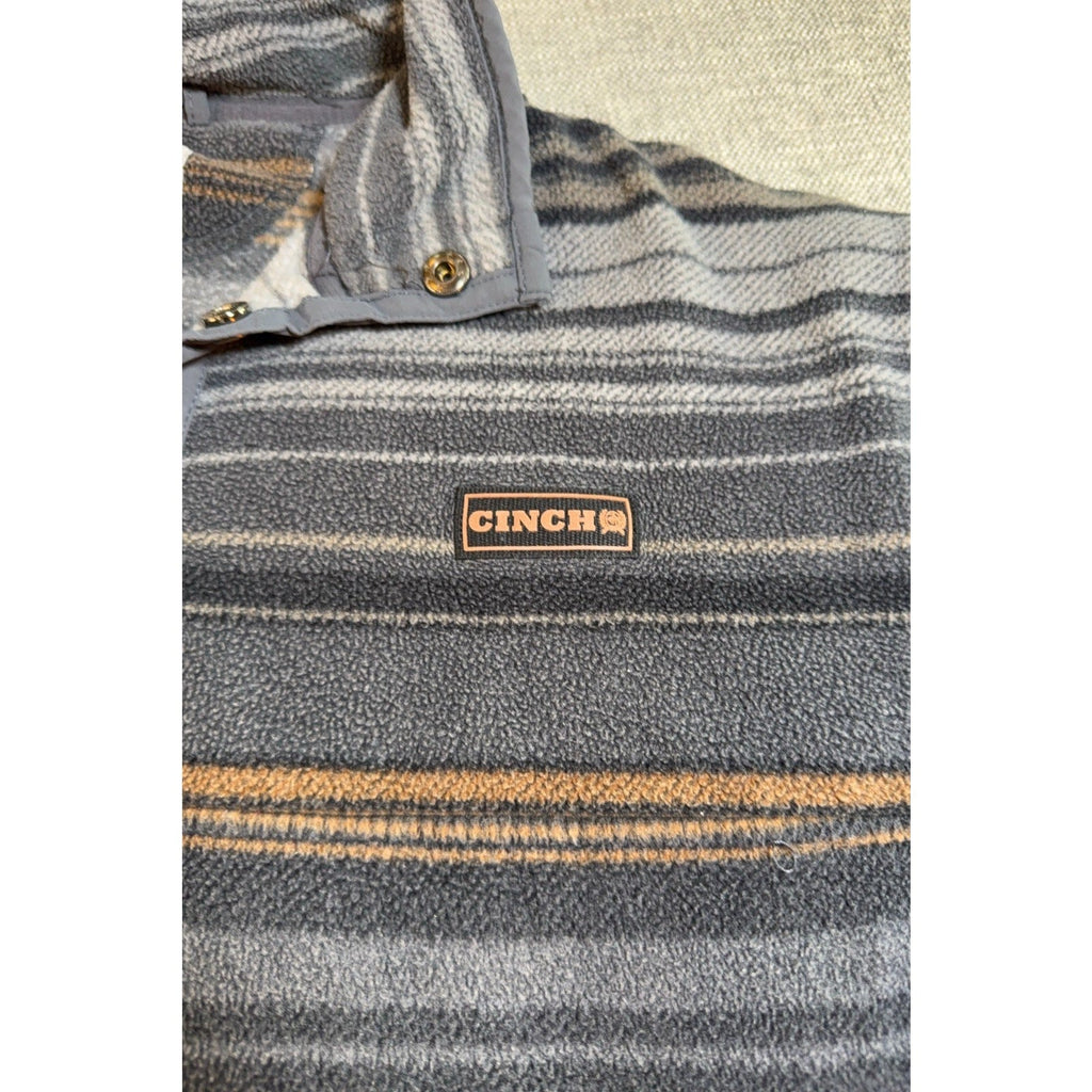 Second Half Supply Co, LLC Cinch gray and brown southwestern stripe fleece pullover with snap neck and chest patch