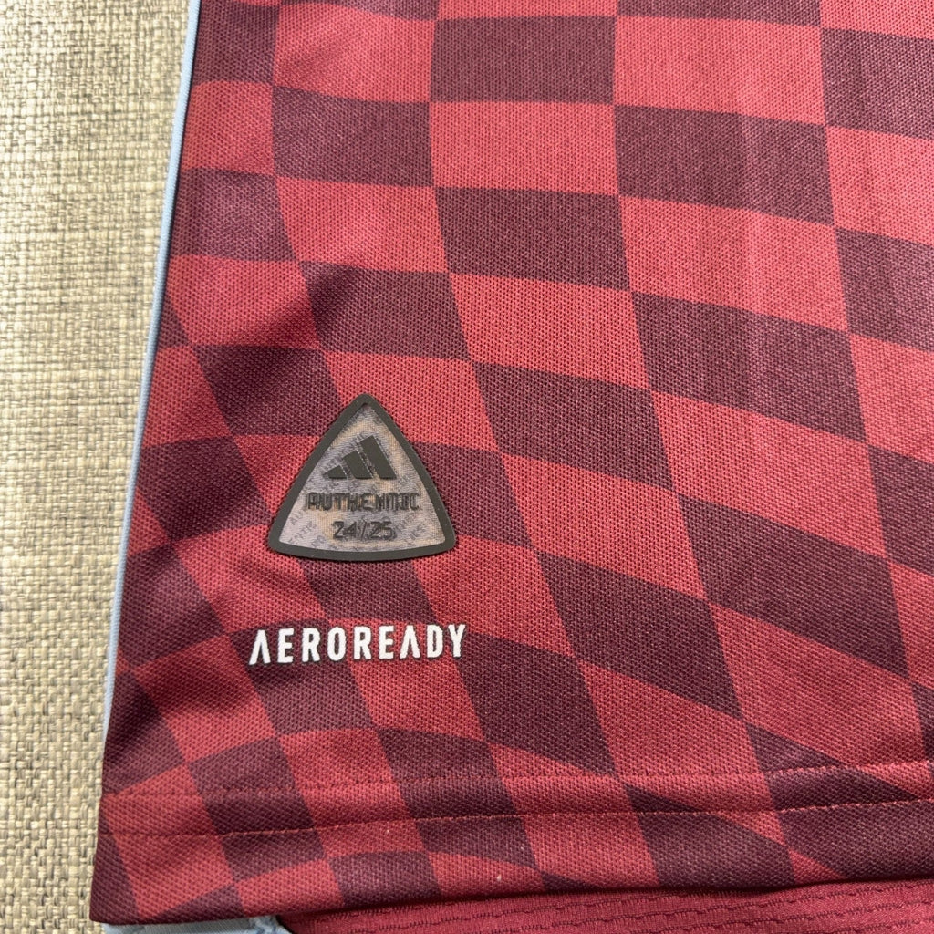 Second Half Supply Co, LLC Colorado Rapids 2024 authentic jersey featuring burgundy checkered pattern and AEROREADY