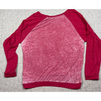 Second Half Supply Co, LLC crimson Oklahoma Sooners long-sleeve raglan shirt with a vintage burnout fabric texture.