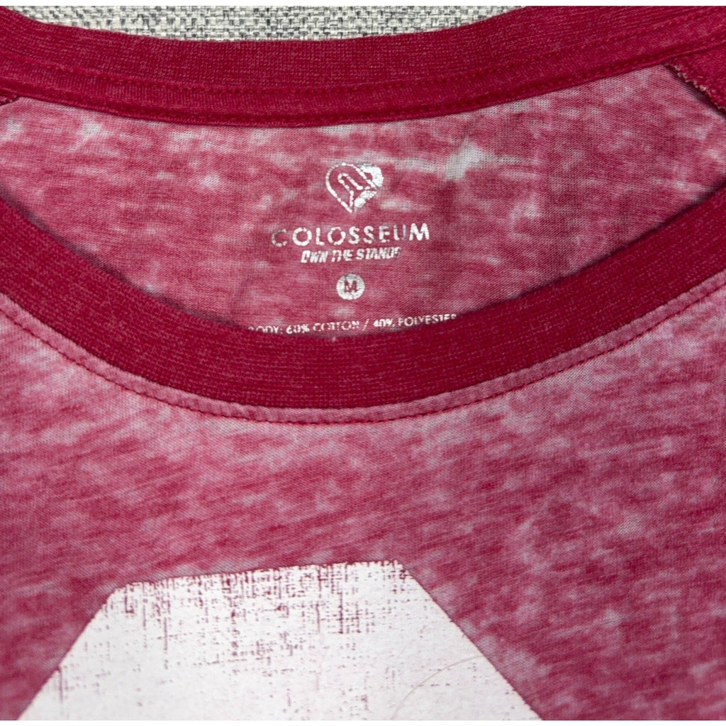 Second Half Supply Co, LLC crimson burnout fabric long sleeve shirt with Colosseum branding and raglan sleeves