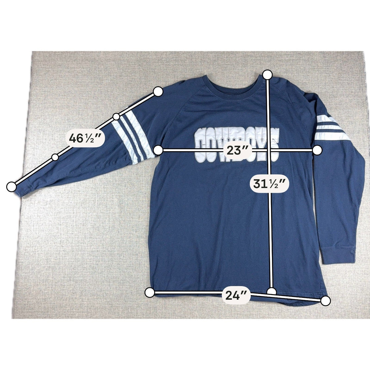 Second Half Supply Co, LLC navy Dallas Cowboys long sleeve shirt with white varsity stripes and chest appliqué