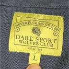 Second Half Supply Co, LLC Darc Sport Wolves Club cardigan interior label showing size Large and limited edition 663/1000