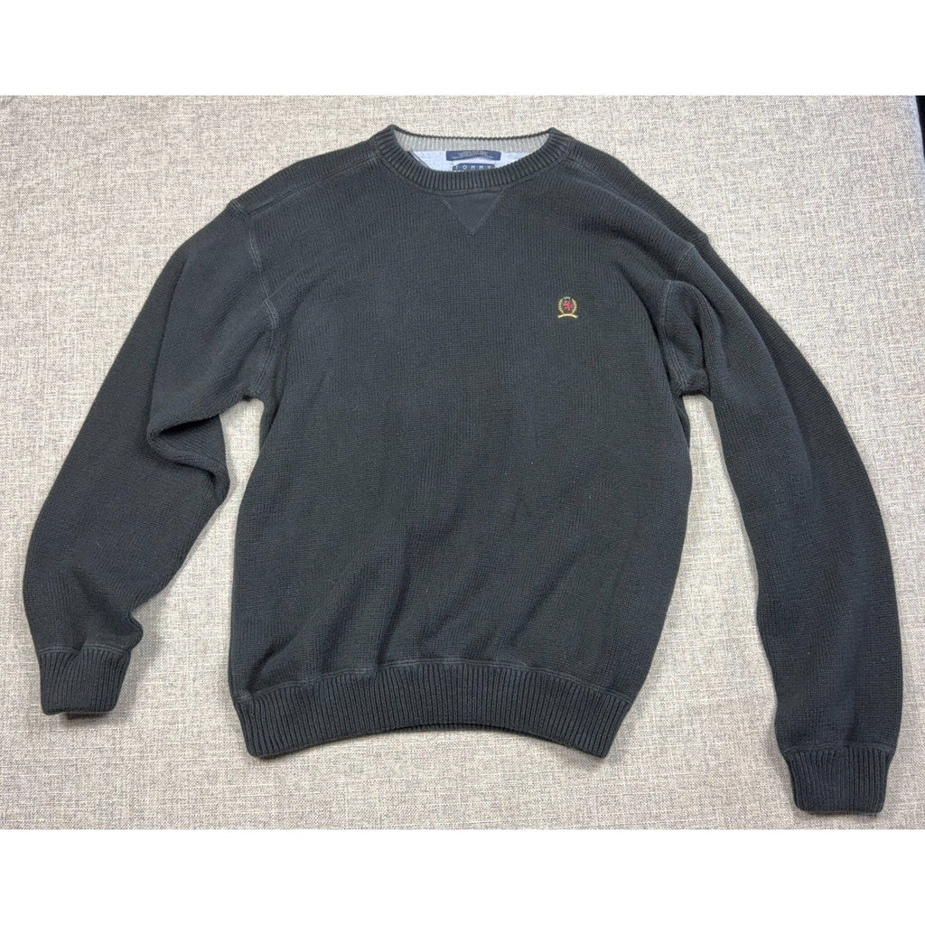 Second Half Supply Co, LLC dark green Tommy Hilfiger cotton crewneck sweater with embroidered crest logo