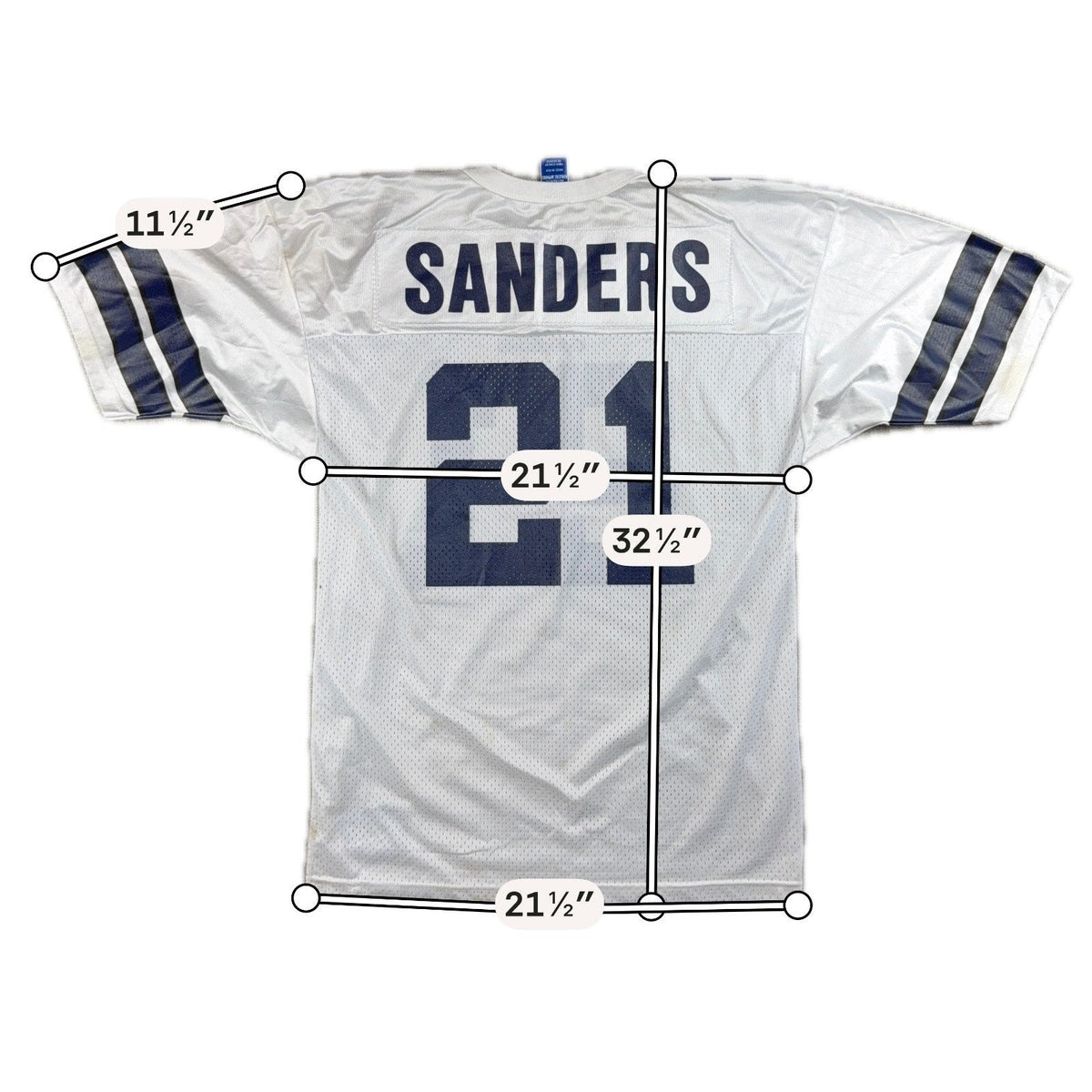 Second Half Supply Co, LLC vintage 90s Champion Dallas Cowboys Deion Sanders #21 white football jersey back view