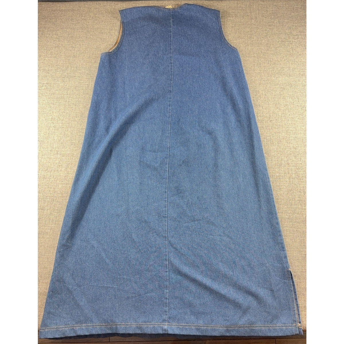 Second Half Supply Co, LLC vintage 90s sleeveless blue denim maxi jumper dress with side hem slits