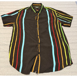 2 Men’s Button Up Shirts Medium Striped Short Sleeve Summer Vacation Bundle