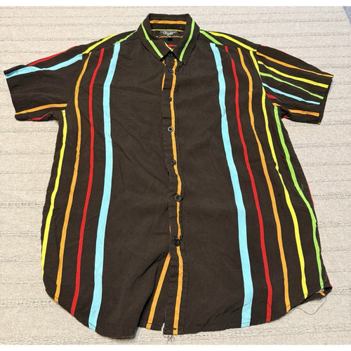 Second Half Supply Co, LLC Eighty Eight black short sleeve button-up shirt with colorful vertical stripes