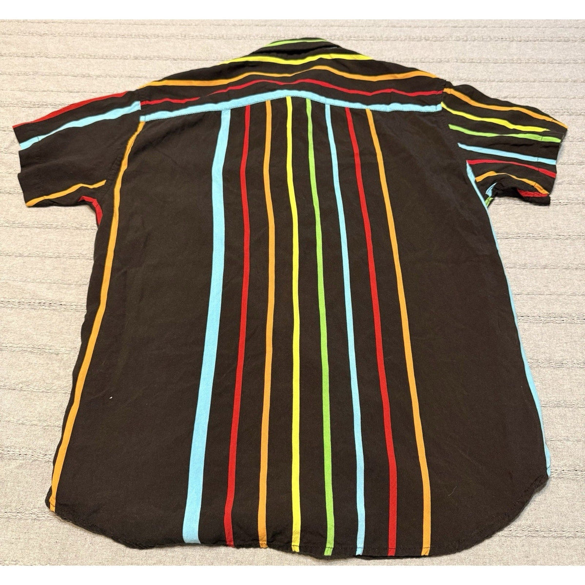 Second Half Supply Co, LLC Eighty Eight black short sleeve button-up shirt with colorful vertical stripes