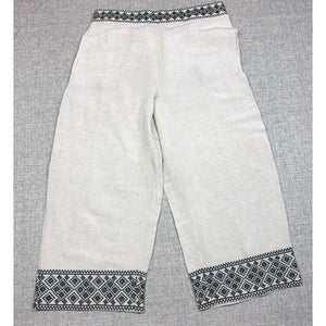 Boston Proper Pants Womens Large Cream Black Embroidered Wide Leg Cropped Boho