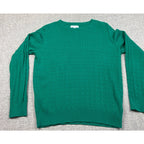 Second Half Supply Co, LLC emerald green Kim Rogers cable knit crewneck sweater with ribbed trim