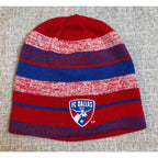 Second Half Supply Co, LLC FC Dallas reversible knit winter beanie in red, blue, and white with team crest embroidery