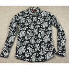 Second Half Supply Co, LLC black and white rose floral print long sleeve button-up shirt with a slim fit