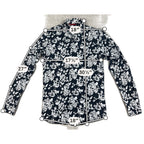 Second Half Supply Co, LLC Devil's Advocate black and white floral rose print long sleeve button-up shirt with measurements