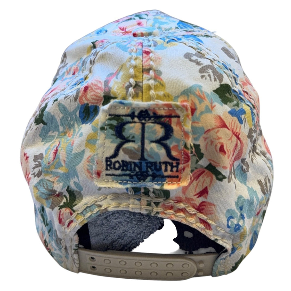 Second Half Supply Co, LLC cream floral quilted snapback hat with Robin Ruth logo patch on the back