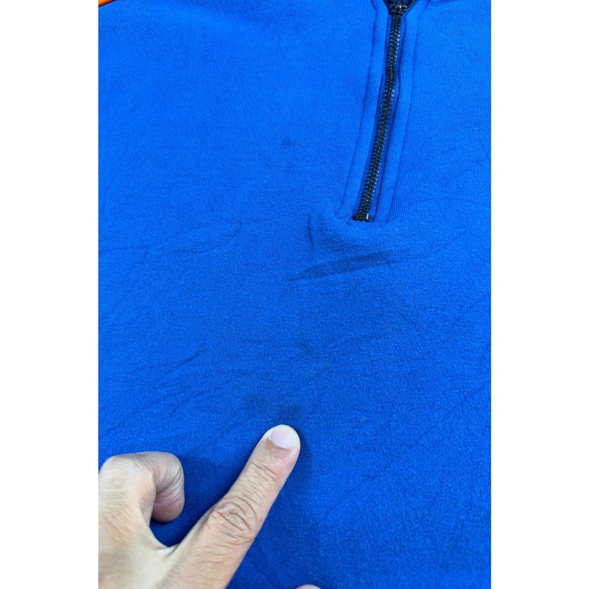 Second Half Supply Co, LLC Florida Gators blue quarter-zip pullover showing a small spot near the zipper