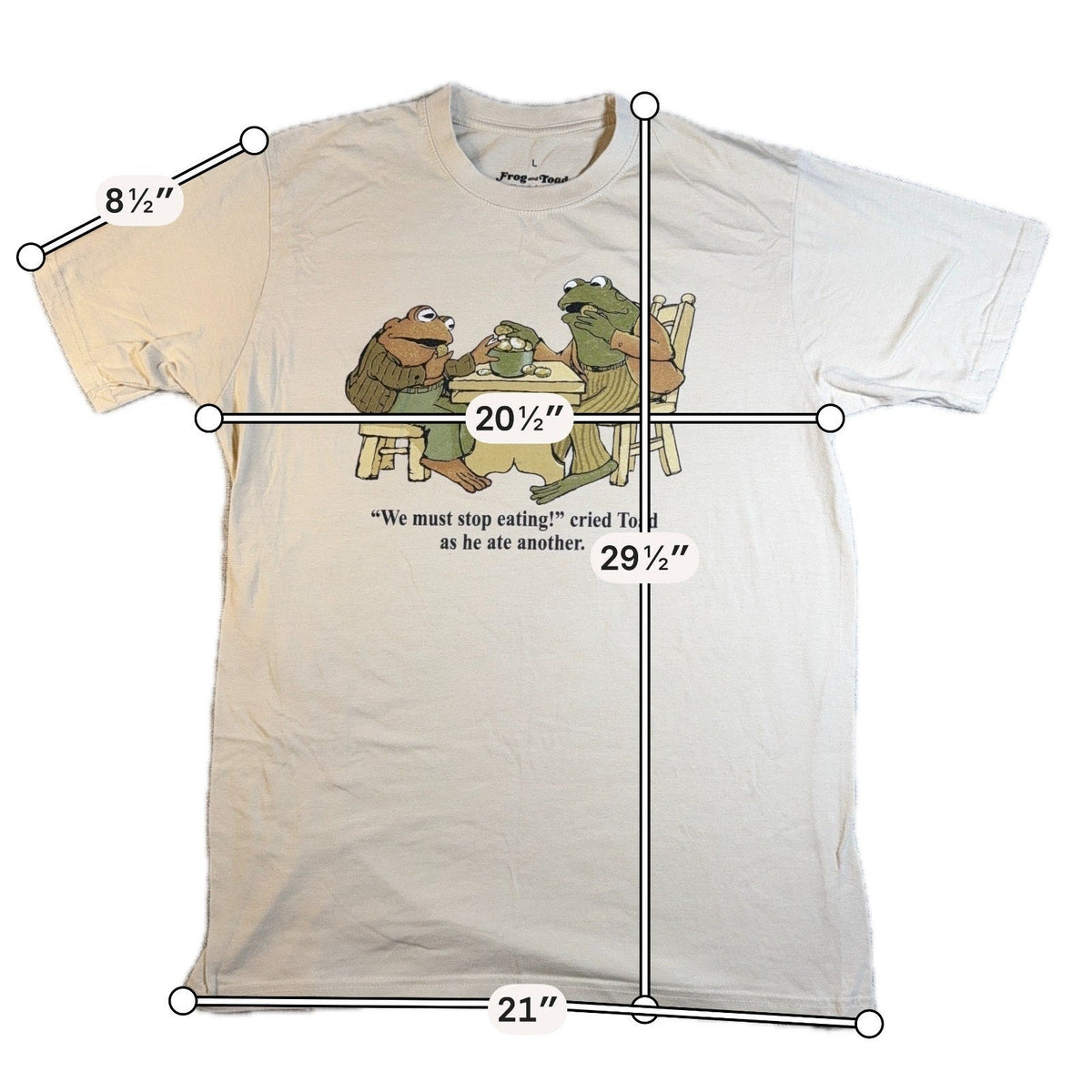 Second Half Supply Co, LLC cream cotton crew neck T-shirt featuring an Arnold Lobel Frog and Toad graphic print.