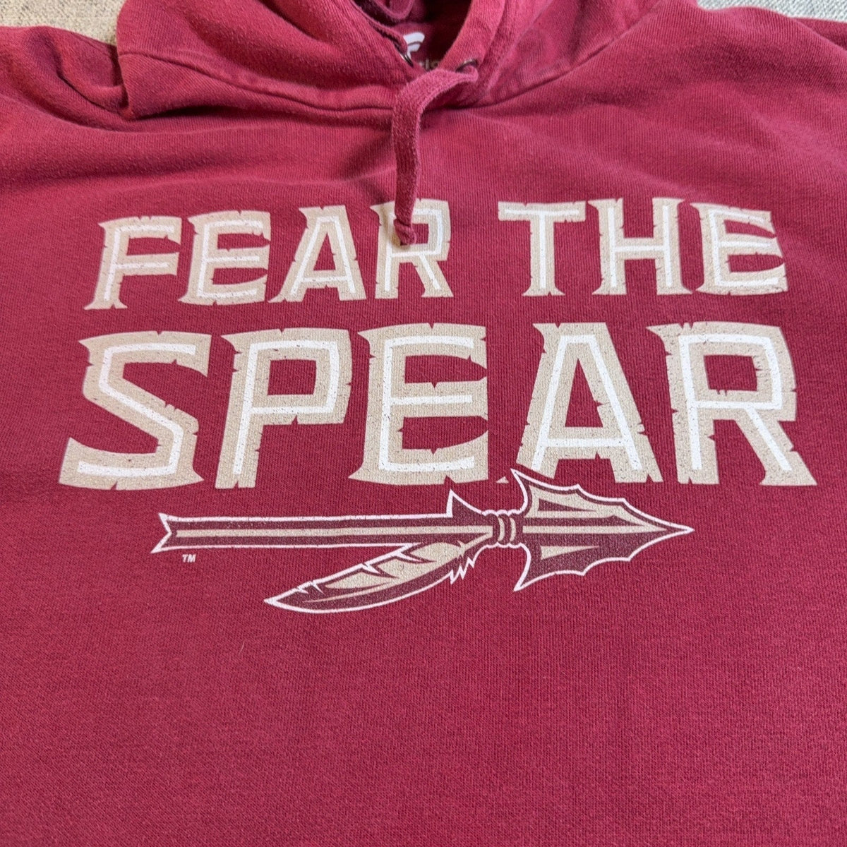 Second Half Supply Co, LLC garnet Florida State Seminoles Fear the Spear pullover hoodie with cream graphic