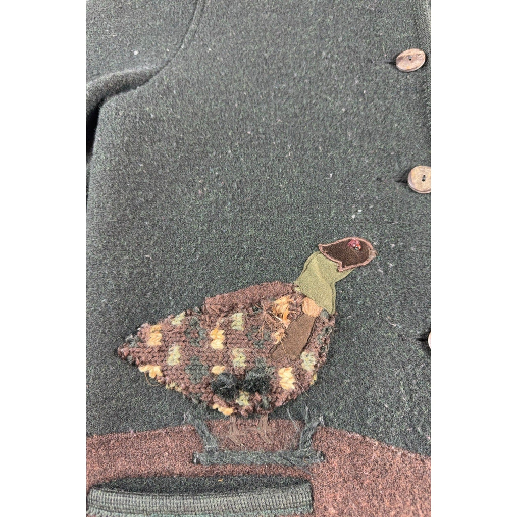 Second Half Supply Co, LLC vintage Giesswein forest green boiled wool jacket with detailed pheasant appliqué