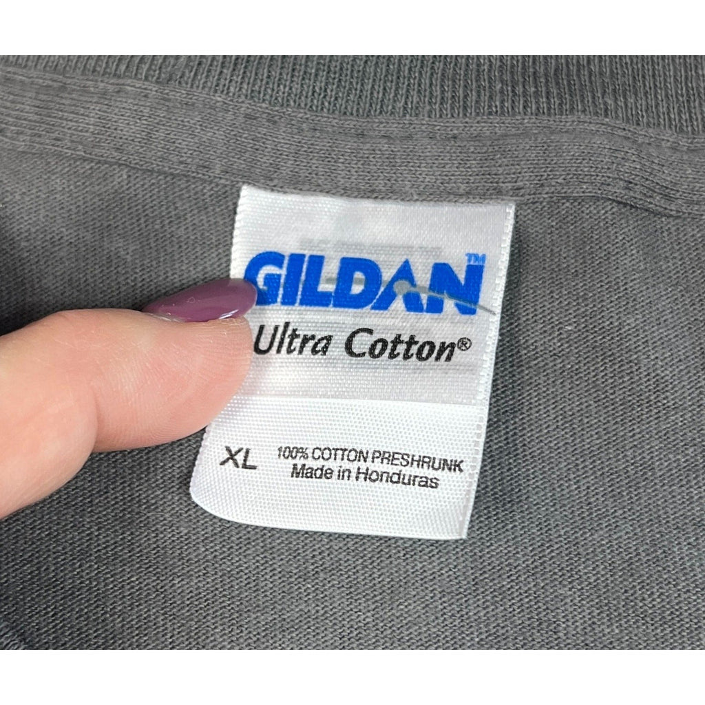 Second Half Supply Co, LLC Gildan Ultra Cotton grey t-shirt size XL label detail
