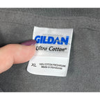 Second Half Supply Co, LLC Gildan Ultra Cotton grey t-shirt size XL label detail