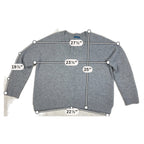 Second Half Supply Co, LLC gray 100% cashmere V-neck sweater with raglan sleeves and measurement annotations