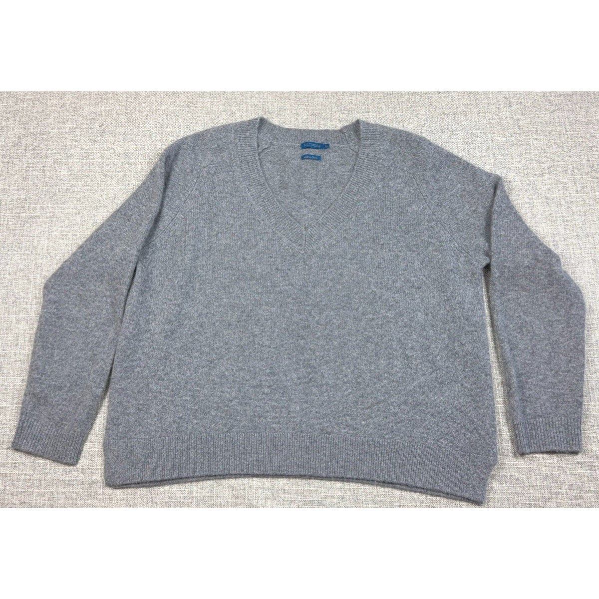 Second Half Supply Co, LLC gray Biltmore cashmere V-neck sweater with ribbed trim and raglan sleeves