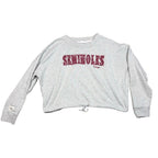 Second Half Supply Co, LLC heather gray cropped sweatshirt with garnet paisley Seminoles appliqué and drawstring hem