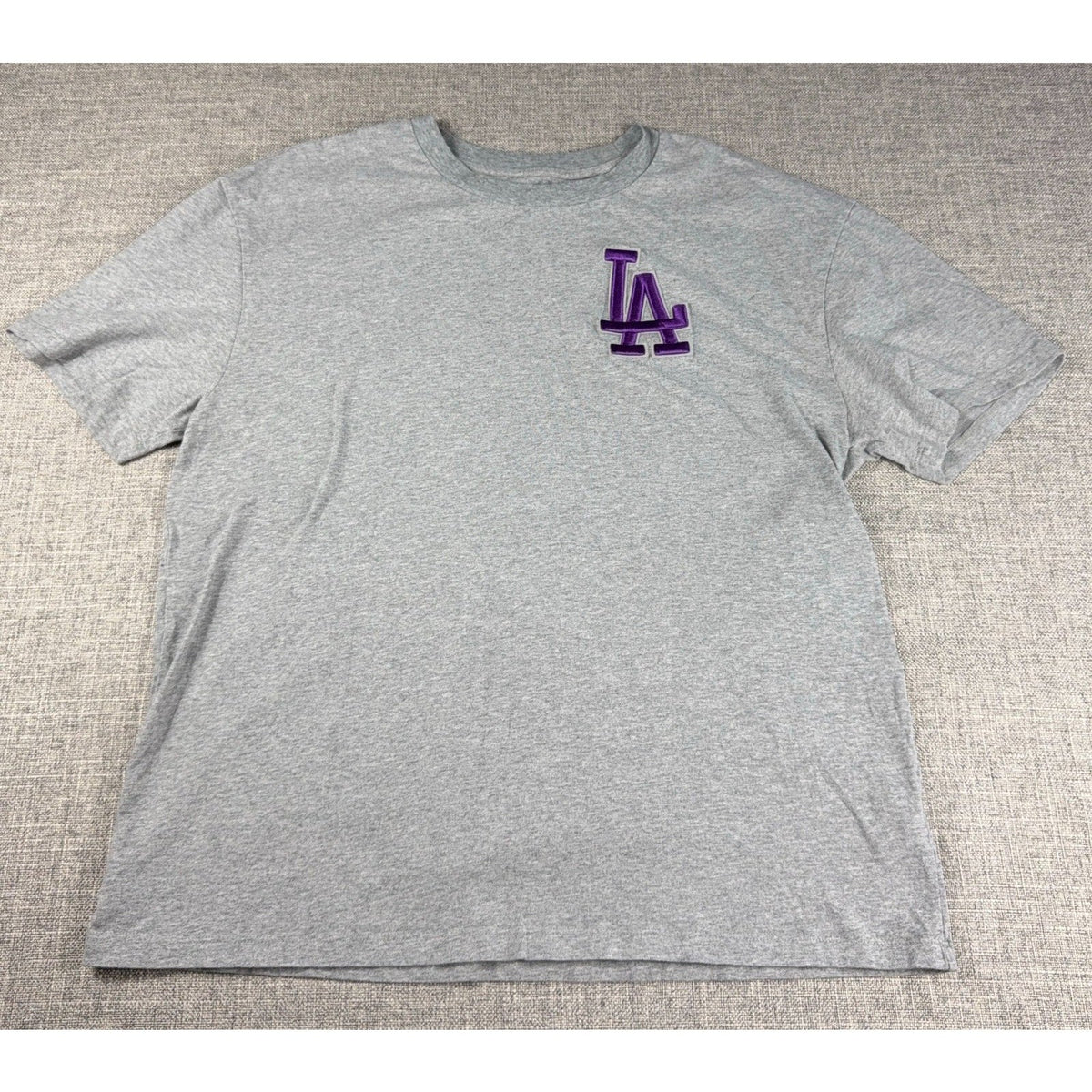 Second Half Supply Co, LLC heather gray Pro Standard LA Dodgers t-shirt with a raised purple embroidered logo