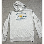 Second Half Supply Co, LLC light gray Faherty organic cotton hoodie with Weekends Boulder mountain graphic