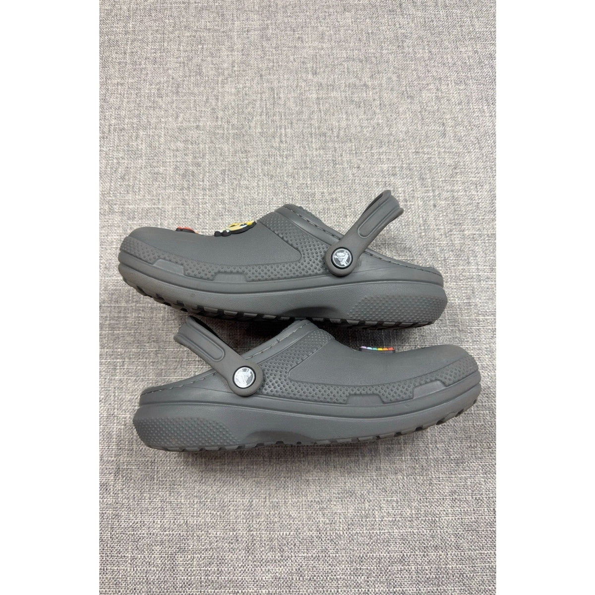 Second Half Supply Co, LLC gray Crocs Classic Lined Clogs with Power Puff Girl charms and pivoting heel straps
