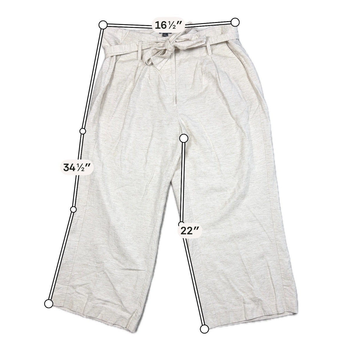 Second Half Supply Co, LLC gray linen blend wide leg cropped pants with a paperbag tie waist and front pleats.