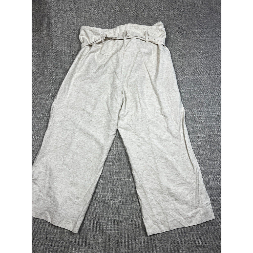 Second Half Supply Co, LLC Ann Taylor Factory gray heathered linen blend wide leg crop pants with tie waist
