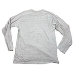 Back view of a Second Half Supply Co, LLC heather gray long-sleeve raglan shirt with a plain back.