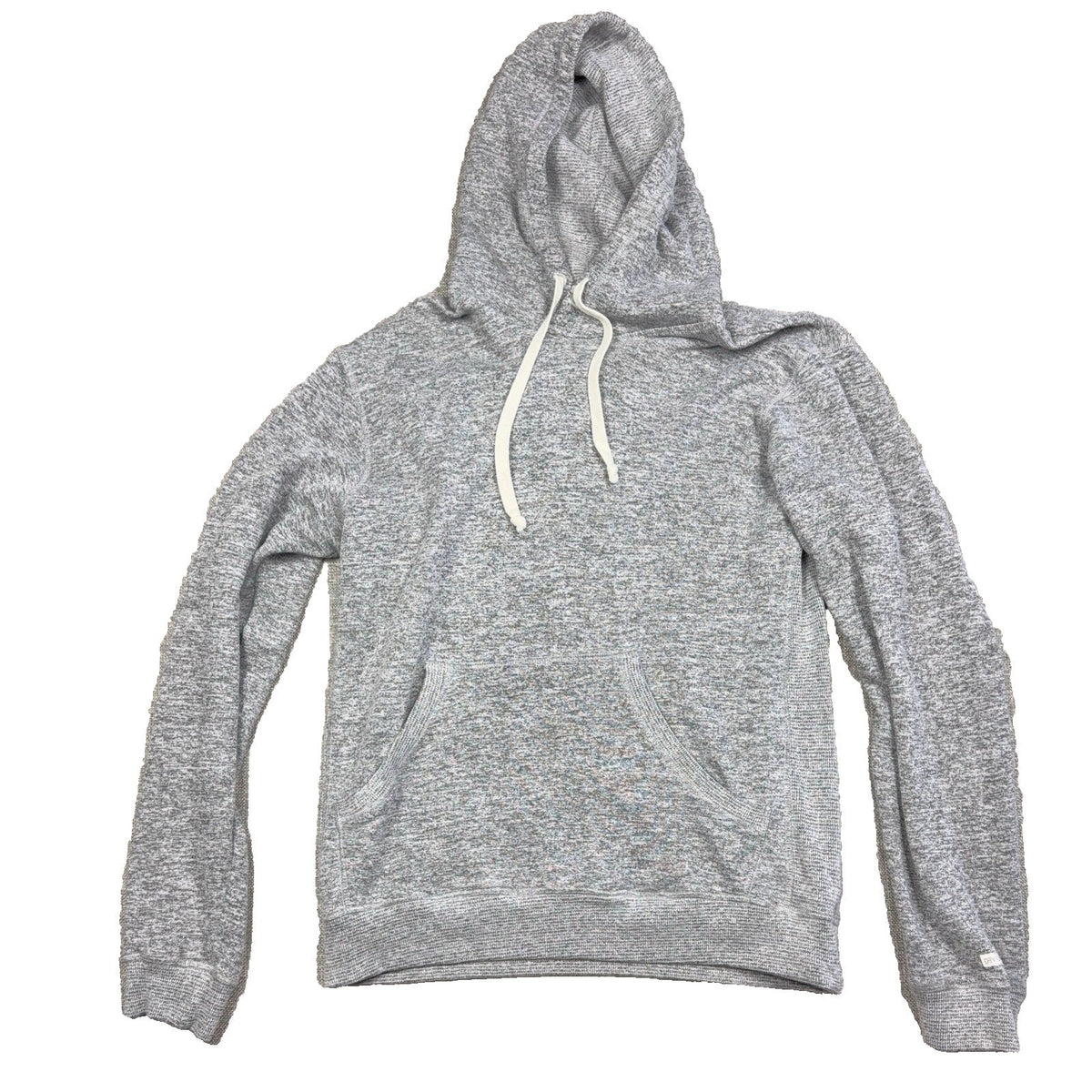 Second Half Supply Co, LLC gray marled pullover hoodie with cream drawstrings and kangaroo pocket