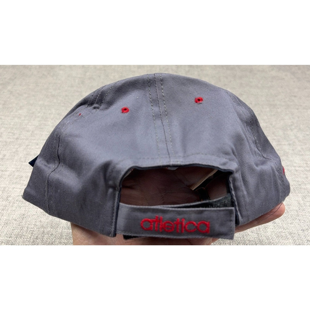 Second Half Supply Co, LLC gray cotton Club Necaxa soccer cap with red embroidered Atletica logo on adjustable strap