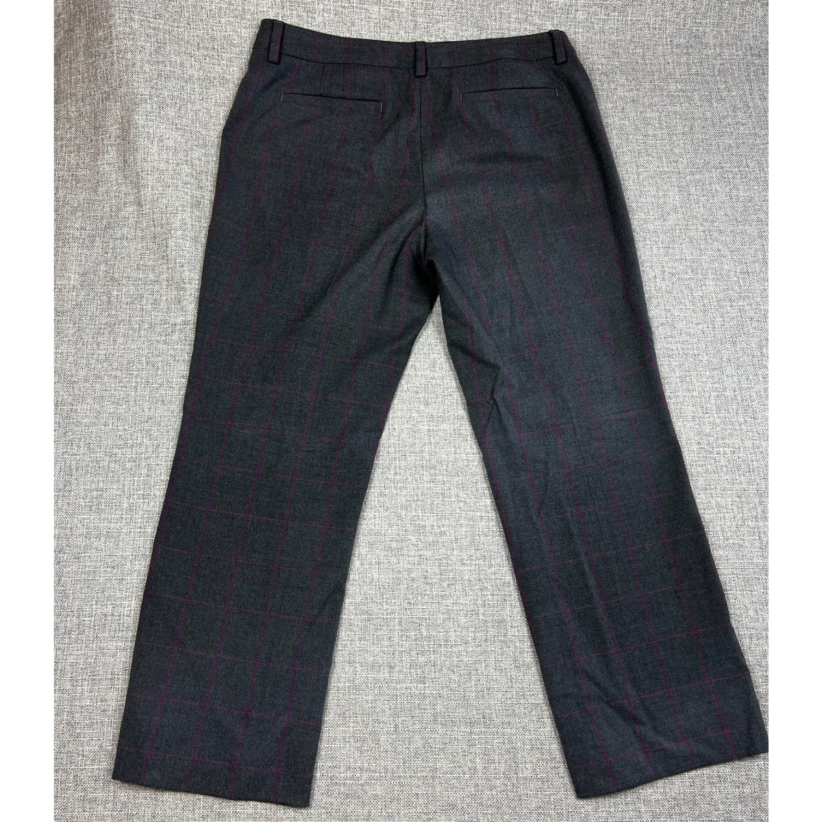 Second Half Supply Co, LLC Lands' End petite gray trouser pants with burgundy windowpane plaid back view