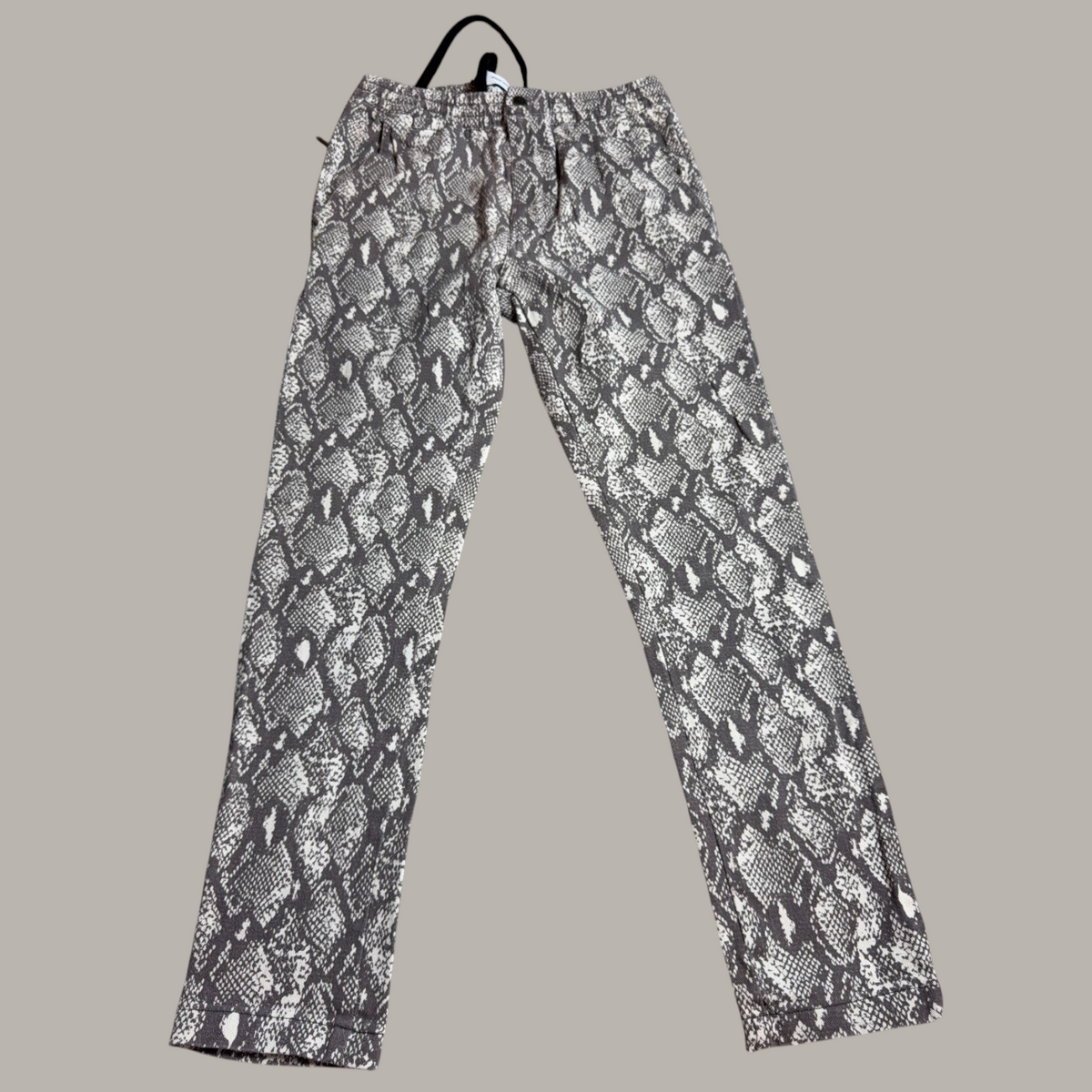 Second Half Supply Co, LLC gray and white snakeskin print cropped pull-on pants with an elastic waist