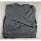 Back view of a heather charcoal gray Second Half Supply Co, LLC crewneck sweatshirt with ribbed cuffs and hem.