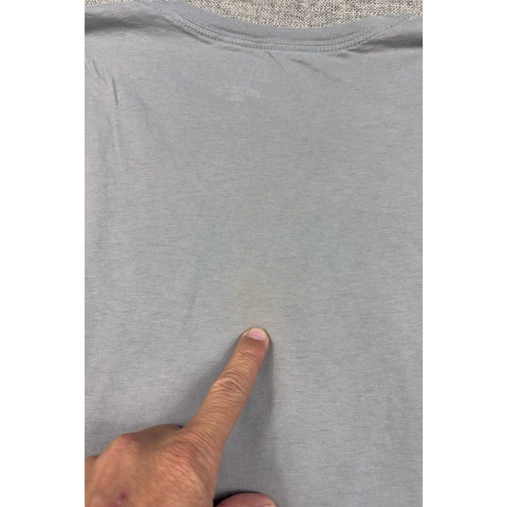 Second Half Supply Co, LLC gray Armani Exchange t-shirt showing a faint discoloration spot on the upper back fabric
