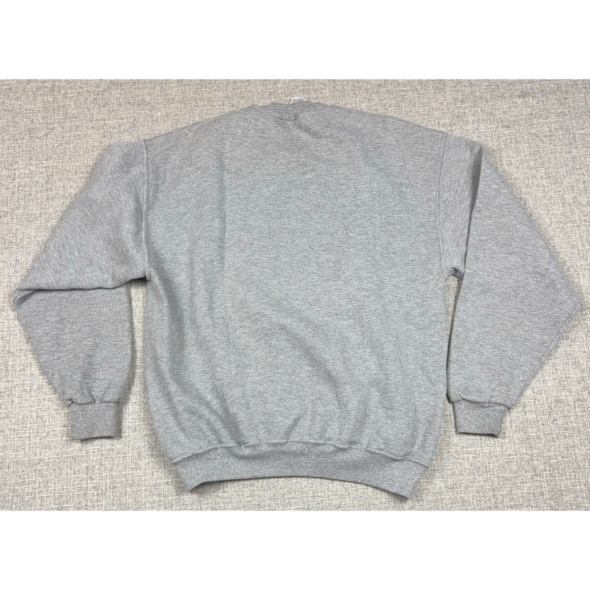Second Half Supply Co, LLC vintage gray crewneck sweatshirt, back view of plain heather gray fleece pullover