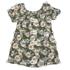 Second Half Supply Co, LLC green floral linen blend peasant dress with smocked neckline and puff sleeves
